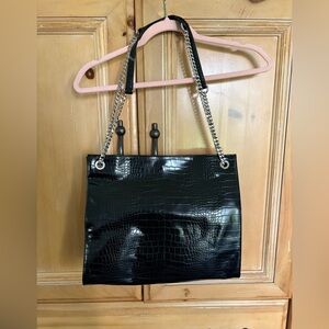 Black Croc-Embossed Faux Leather Chain Shoulder Bag – NWT